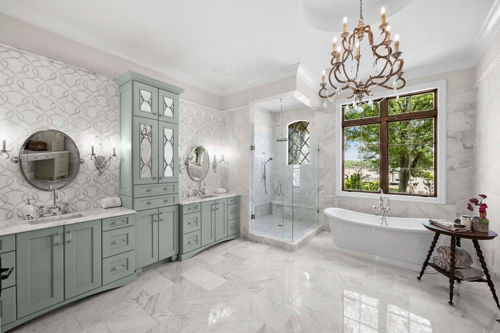 Bathroom With Elegant Marble Flooring — Charlotte, NC — Harland Building Group