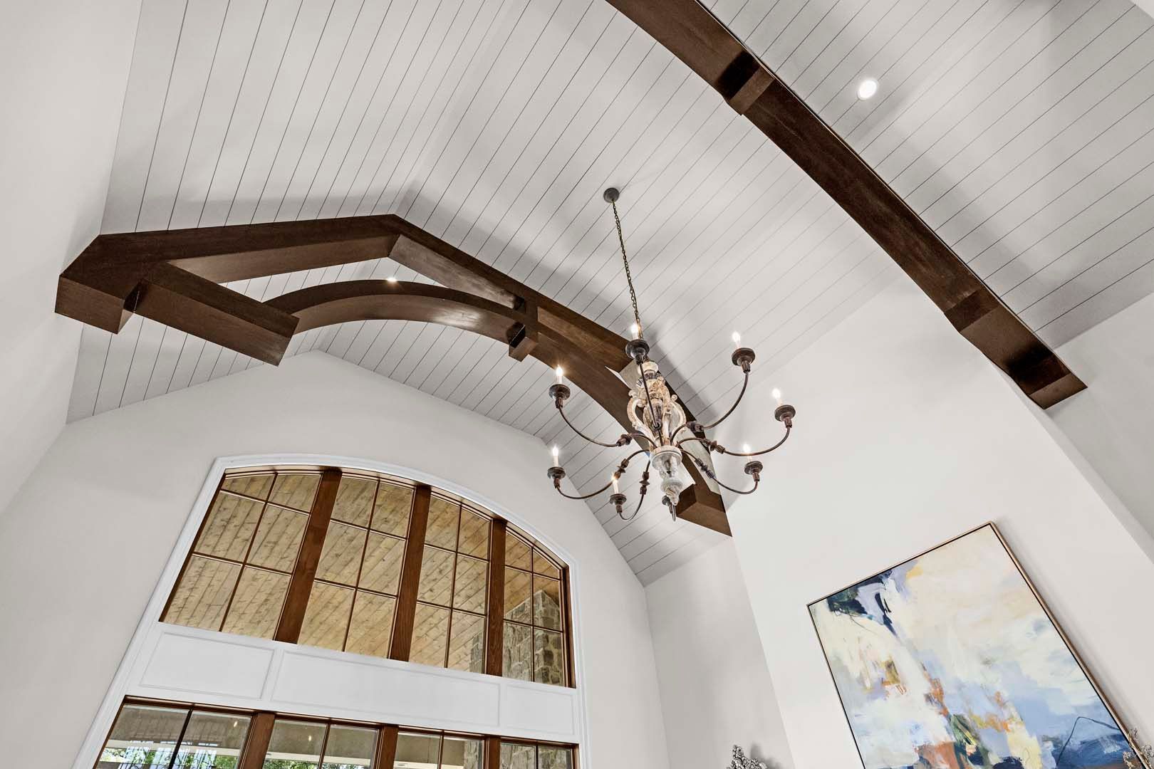 Living Room With Elegant Chandelier — Charlotte, NC — Harland Building Group