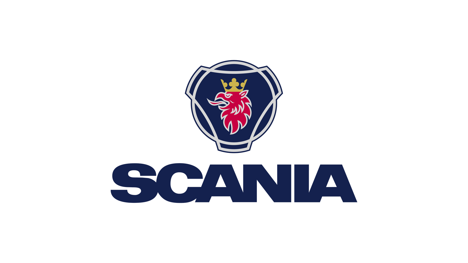 Logotipo de Scania: emblema con león rojo, corona y texto
