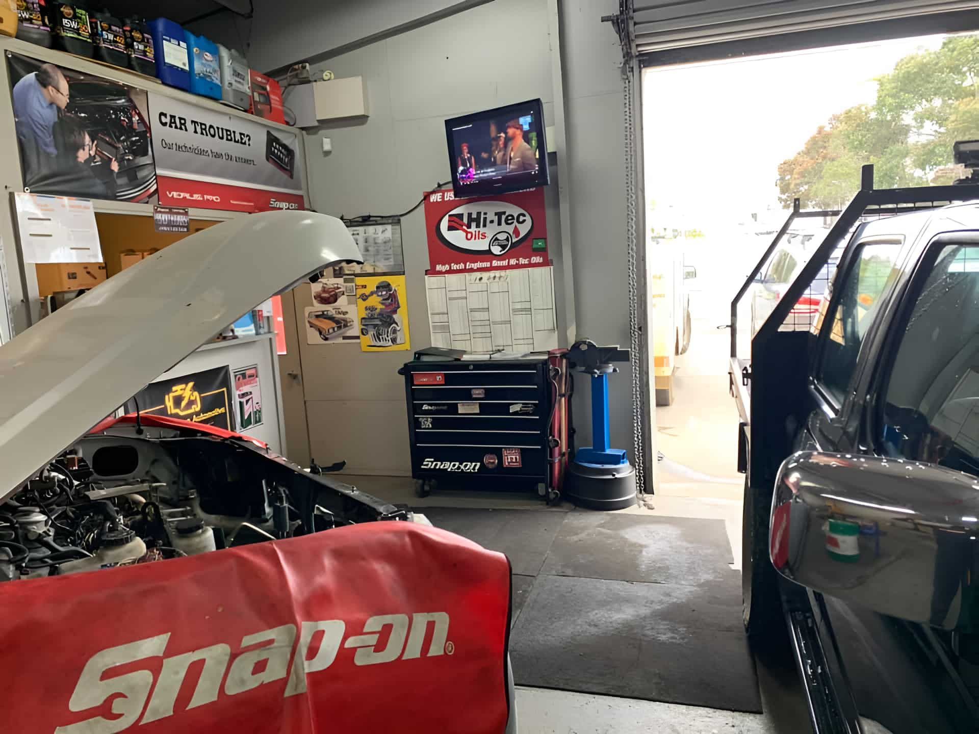 A Car Is Being Worked On In A Garage With The Hood Open — North Geelong Automotive In North Geelong, VIC
