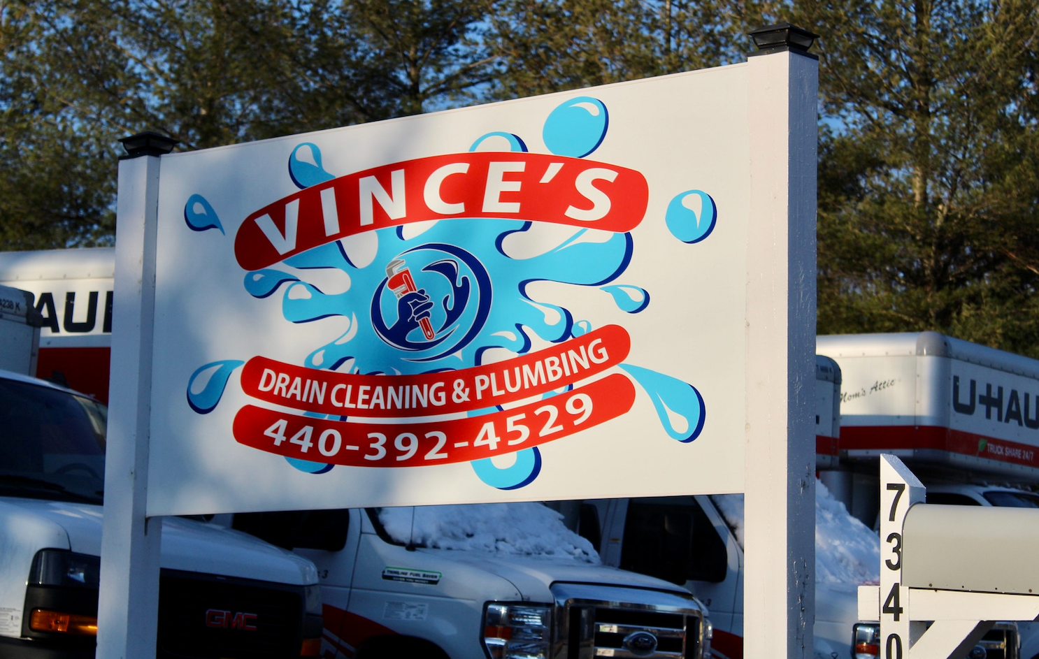 Vince's Drain Cleaning & Plumbing sign