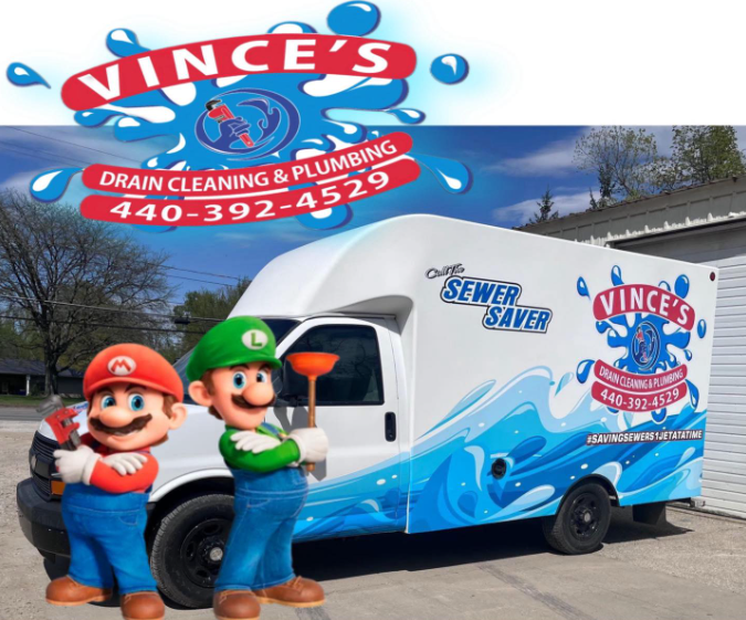 Sewer repair truck pictured with Super Mario Bothers