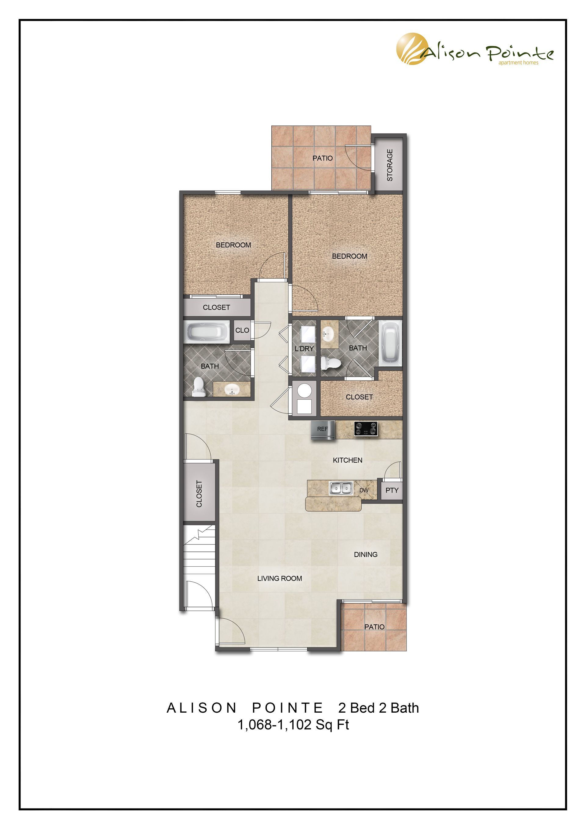 Floor plan of a unit with a living area, kitchen, bedroom, and bathroom.