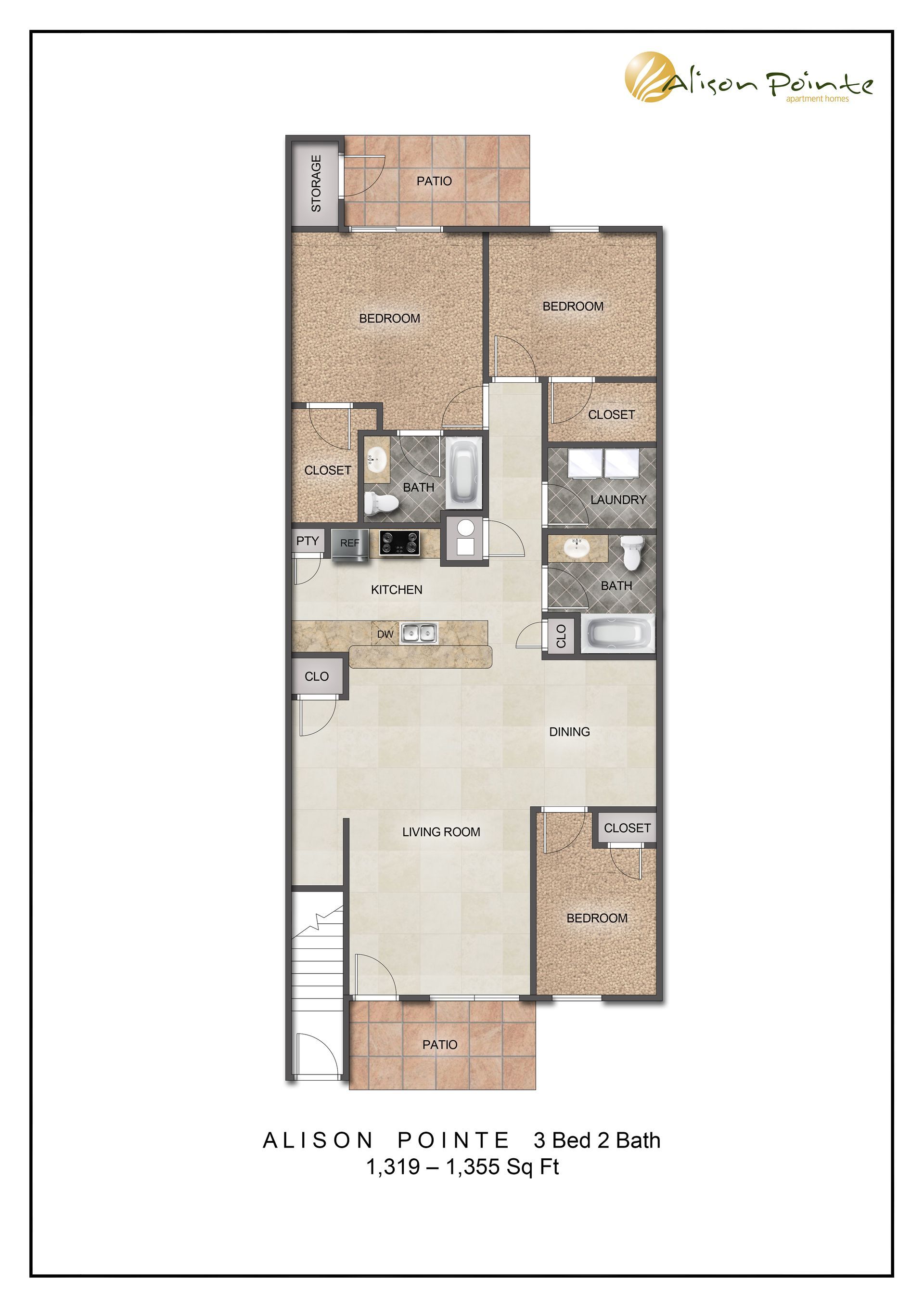 Floor plan of a residence with rooms labeled, including a kitchen, bathroom, and bedrooms.