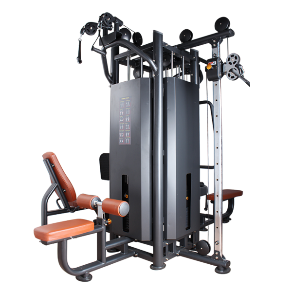 A gym machine with a chair attached to it on a white background