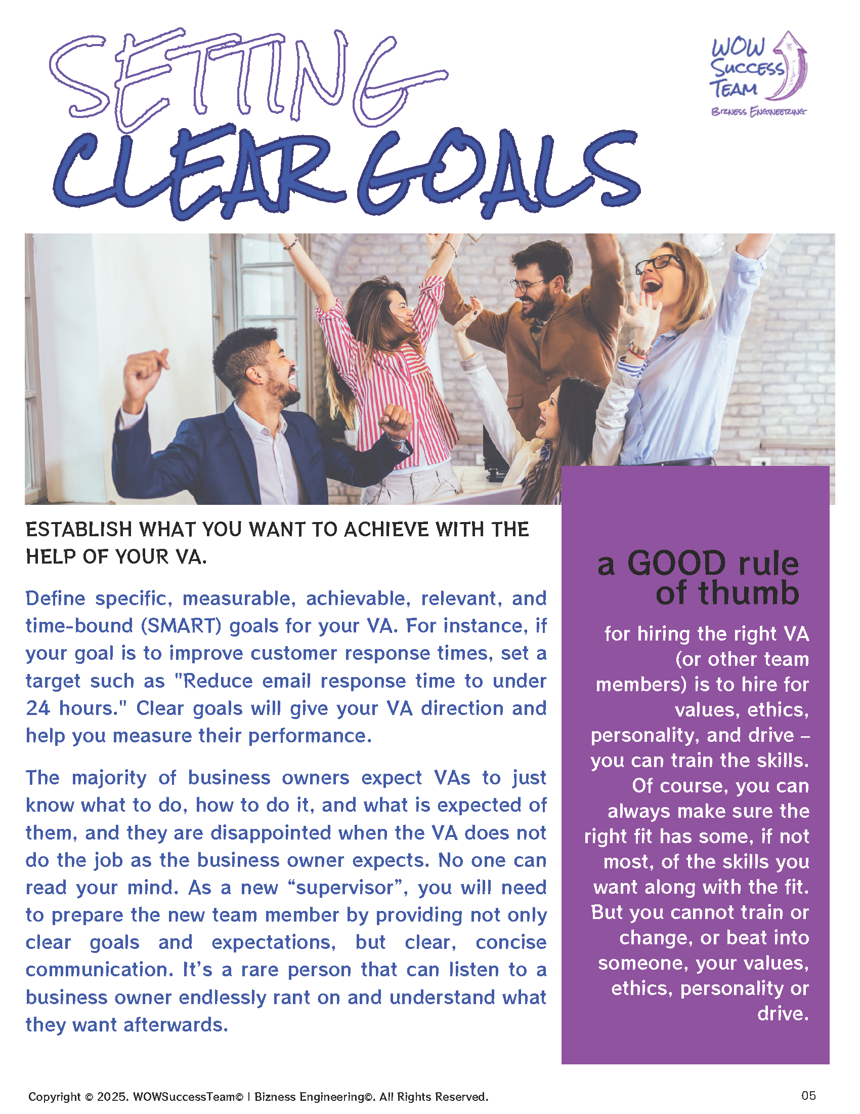 A group of people are celebrating their clear goals