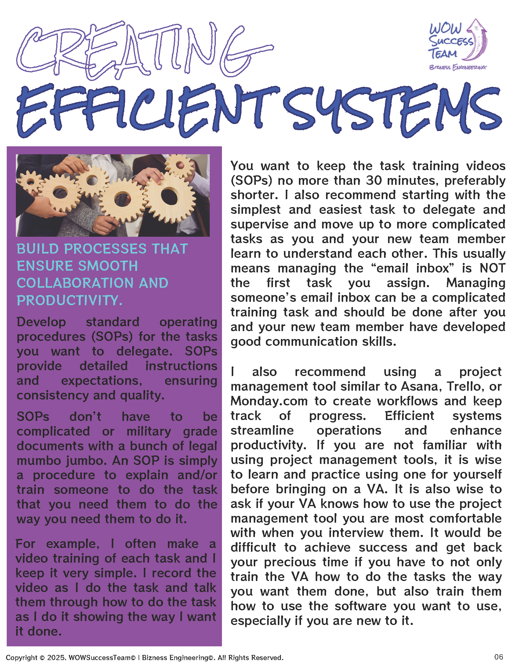 A page from a book titled creating efficient systems