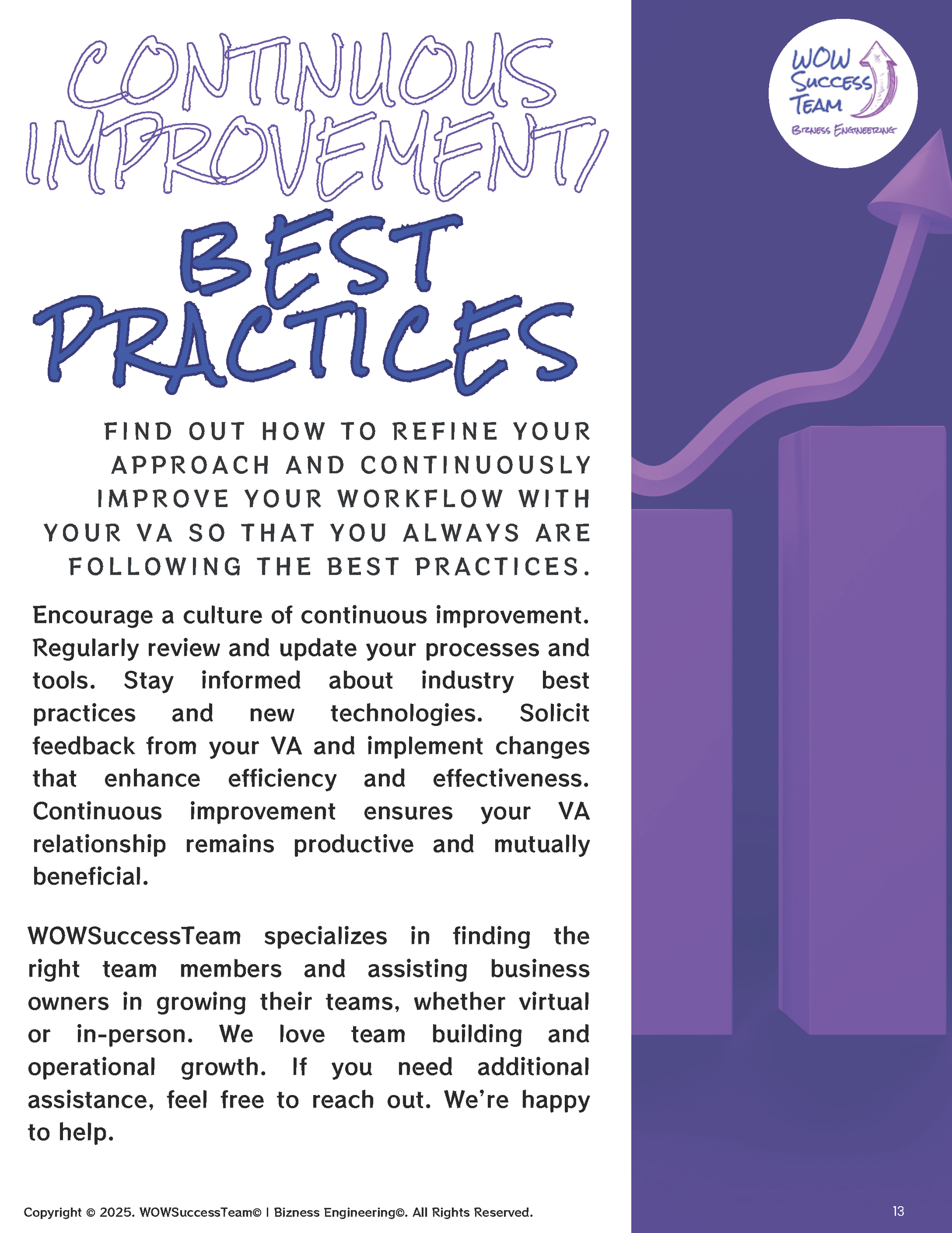 A purple poster that says best practices on it