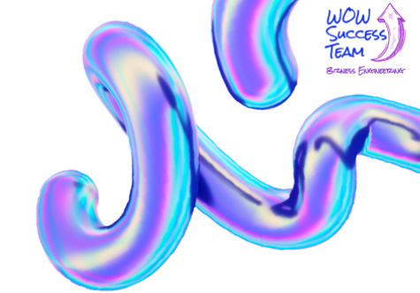 A blue and purple swirl that says wow success team