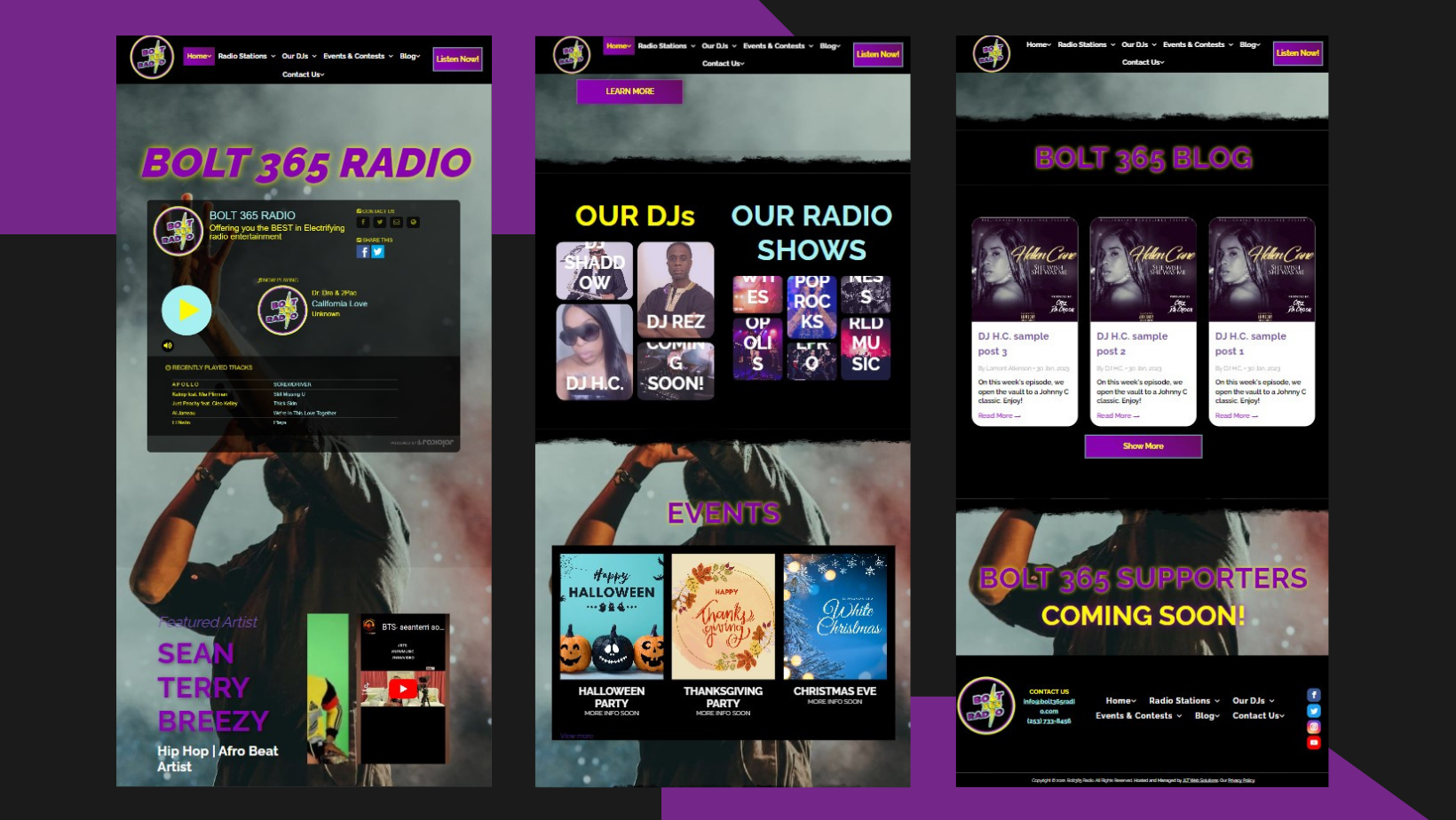 A screen shot of a website for bolt 365 radio