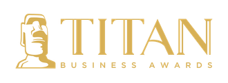 A logo for the titan business awards with a picture of a man