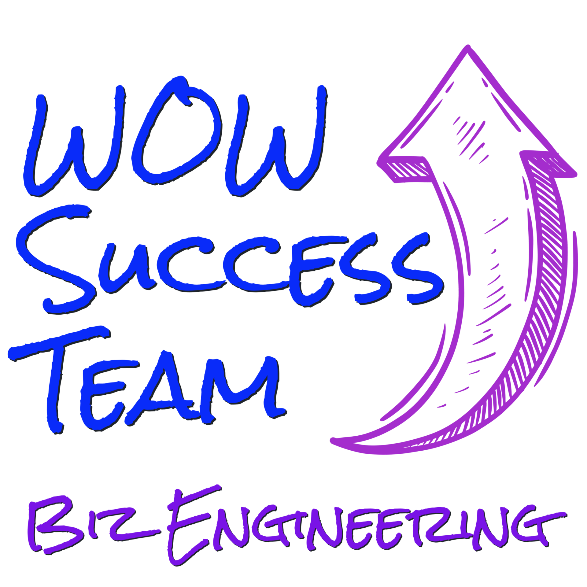 A blue and purple logo for wow success team biz engineering