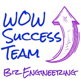 A blue and purple logo for wow success team biz engineering