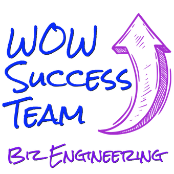 A blue and purple logo for wow success team biz engineering