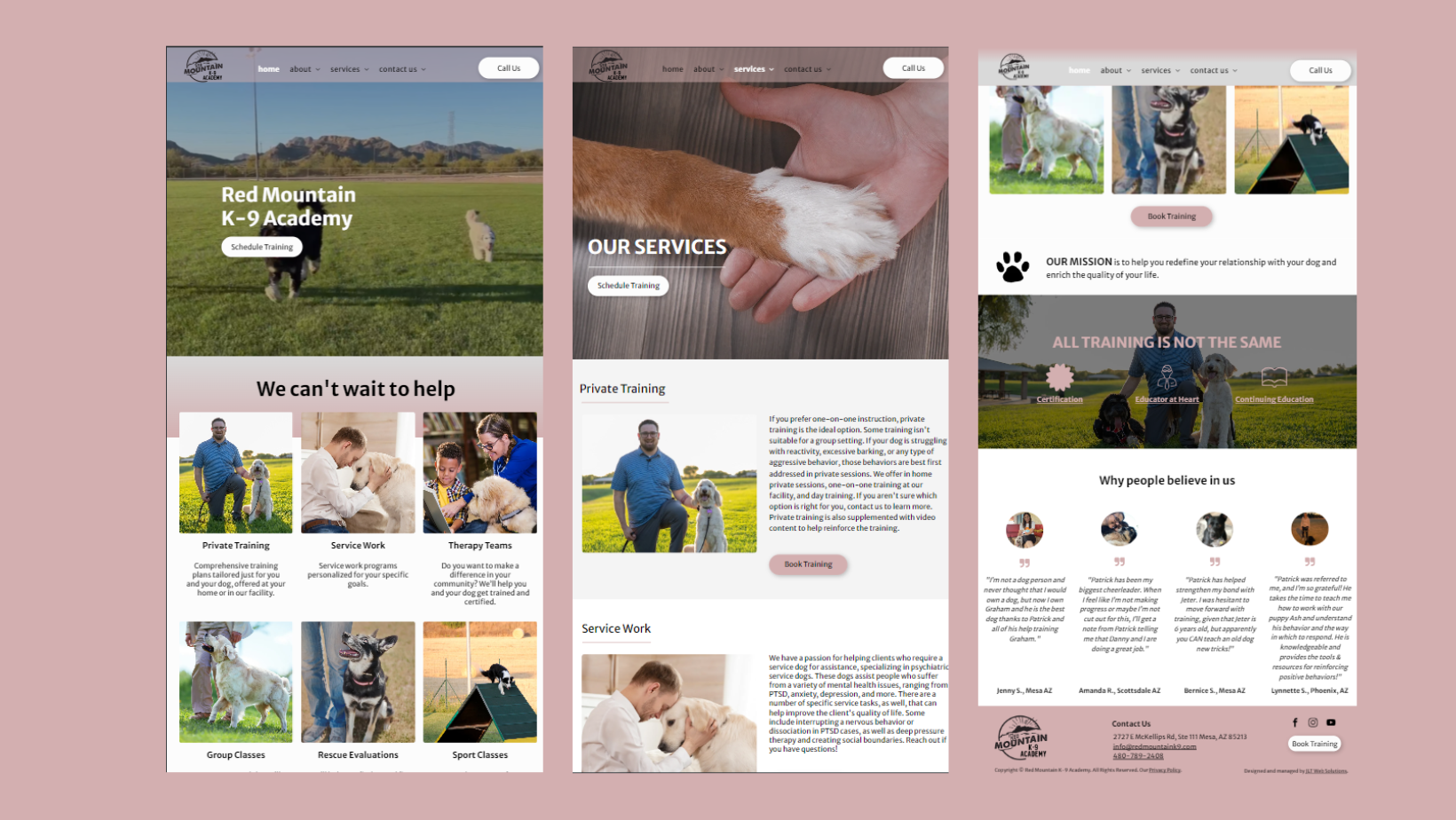 Three screenshots of a website showing a person holding a dog 's paw