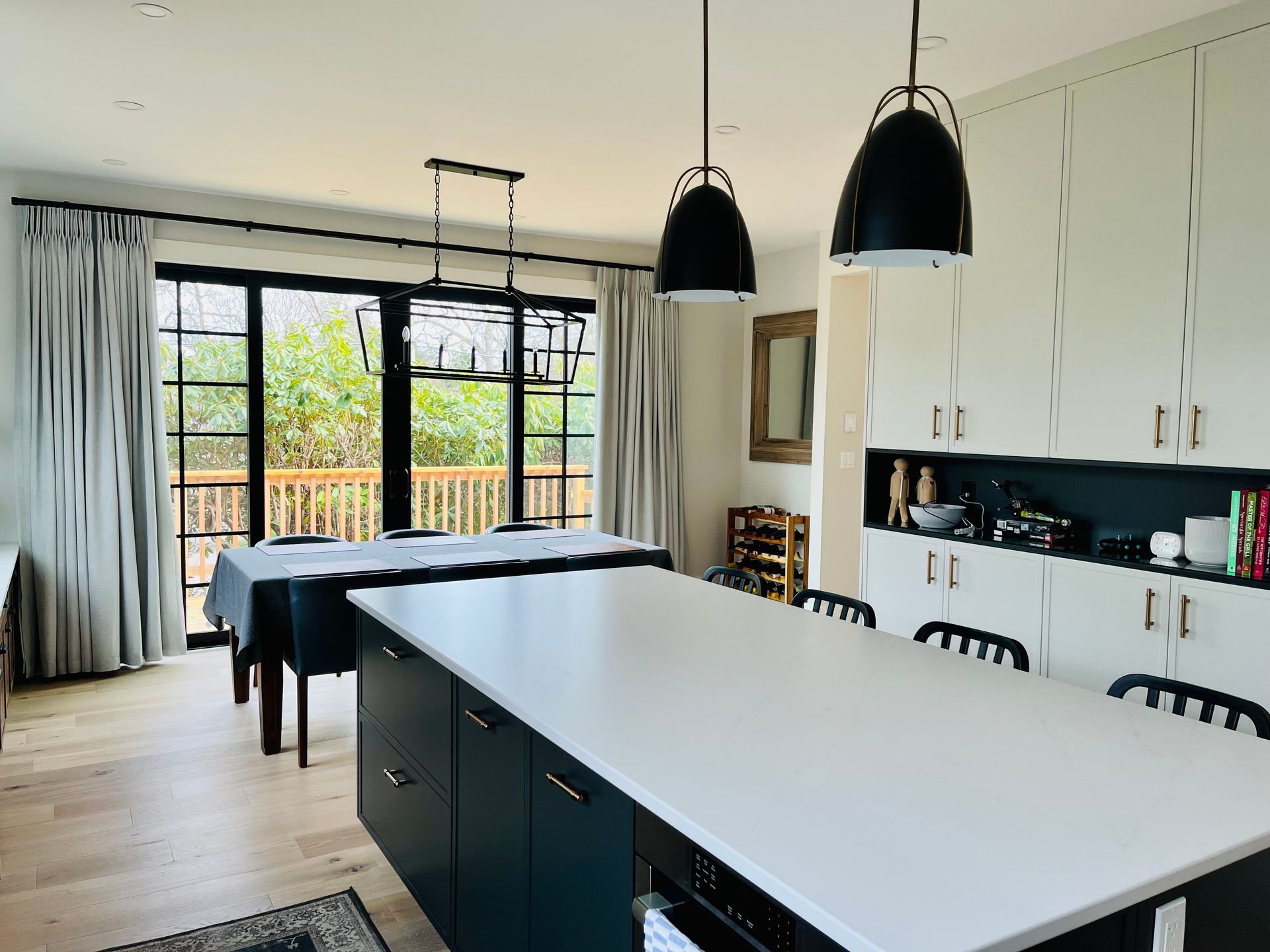 There is a large island in the middle of the kitchen.