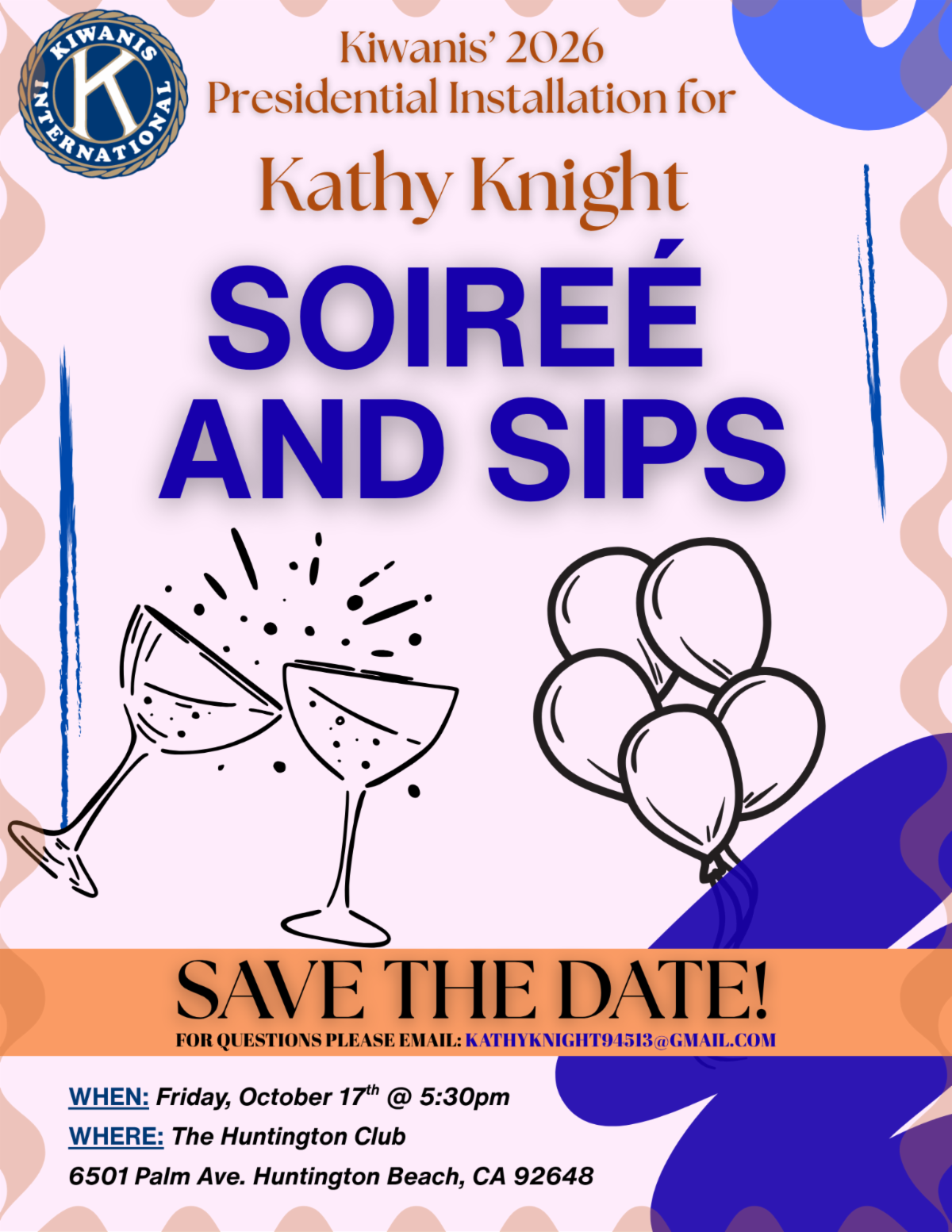 Poster for Kathy Knight's 2026 Kiwanis presidential installation: 