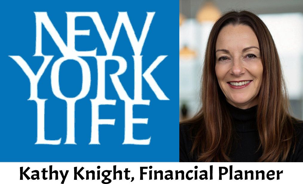 A woman is smiling in front of a new york life logo.