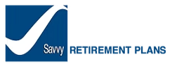 A blue and white logo for savvy retirement plans