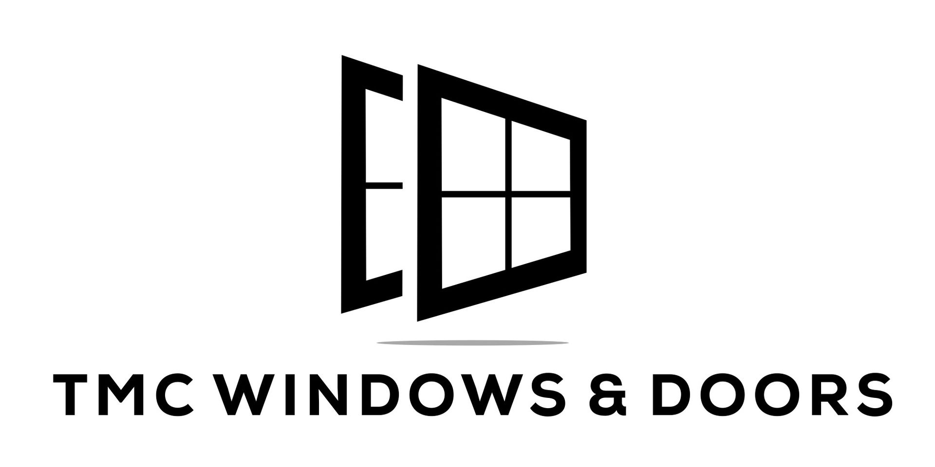 A black and white logo for tmc windows and doors.