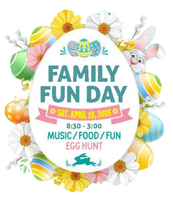 An advertisement for a family fun day on april 19th