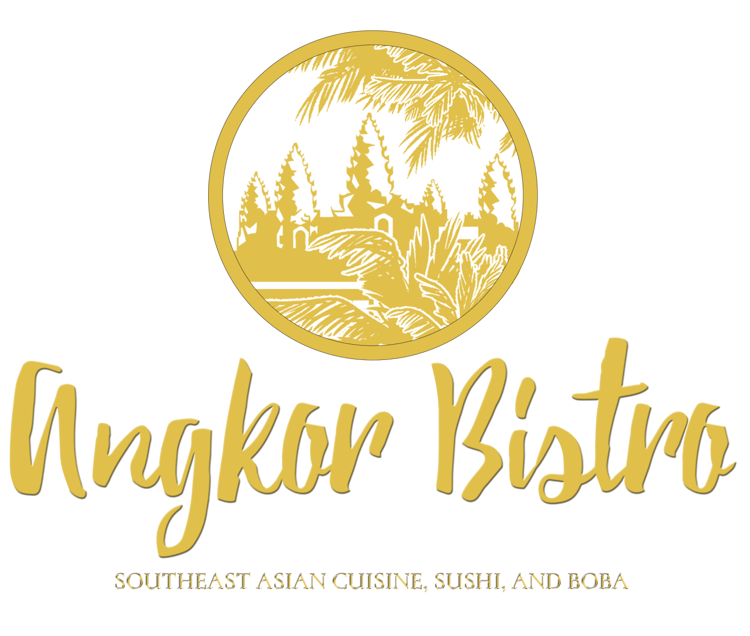 The logo for angkor bistro southeast asian cuisine , sushi and boba.