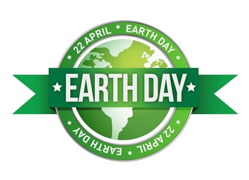 A logo for earth day with a green ribbon around it. | Walt's Auto Service