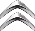 Citroën double chevron logo in silver and black on a white background