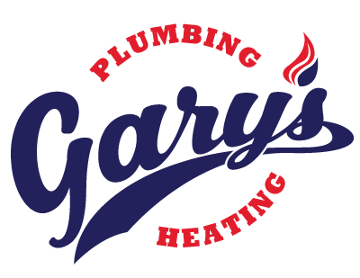 A blue and red logo for gary 's plumbing and heating