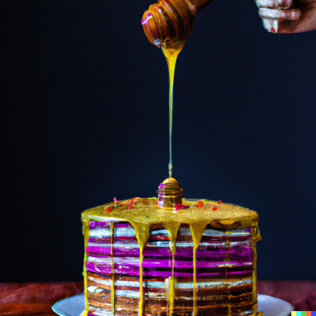 Cake getting covered in honey