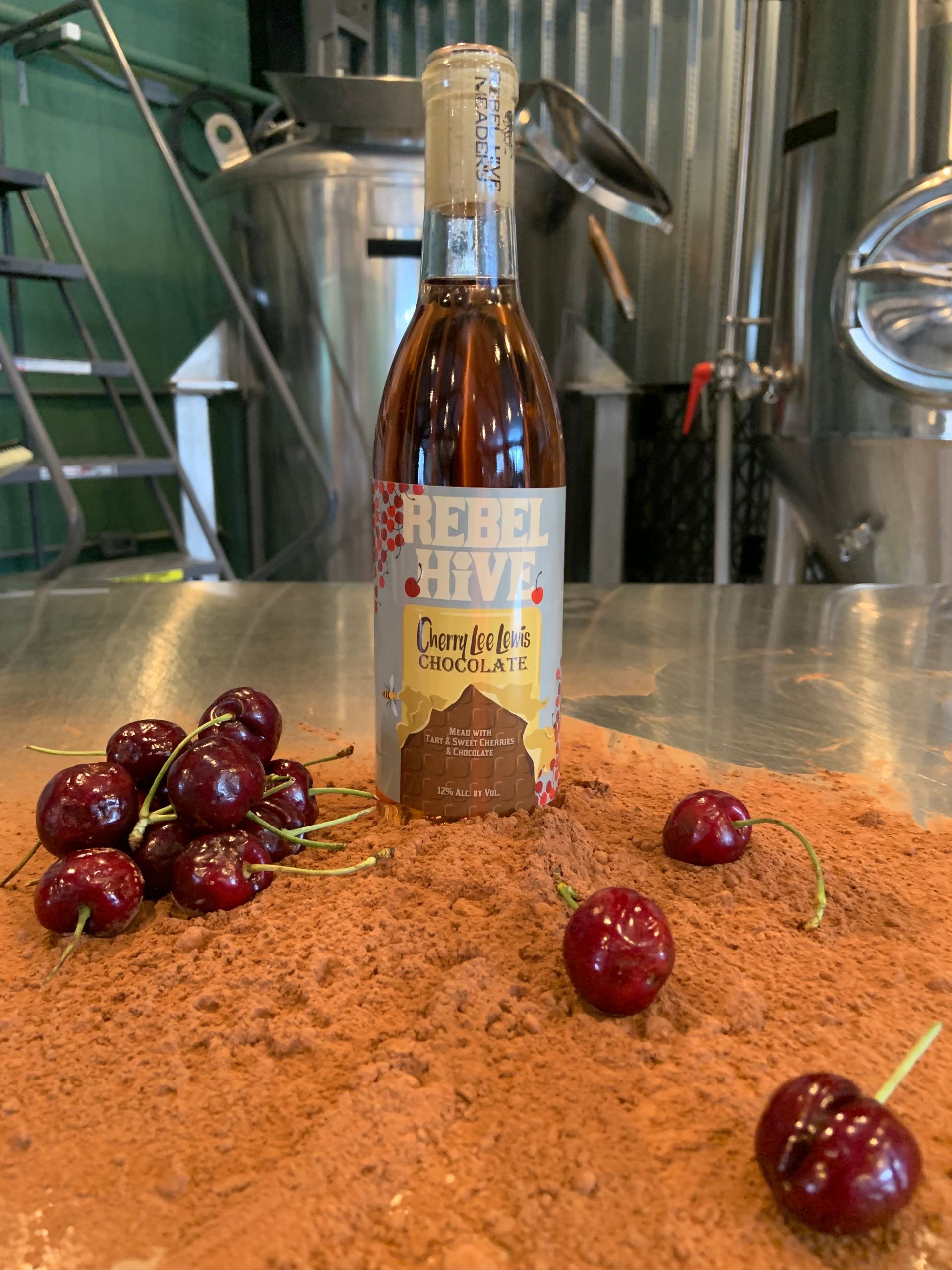 Cherry Lee Lewis Chocolate, new mead release made with tart cherries, sweet cherries, and Hershey cocoa powder
