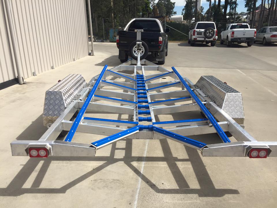 rear view shot of boat trailer