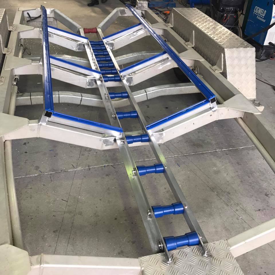 skids and rollers of custom boat trailer