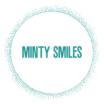 the logo for minty smiles is a circle with dots around it .