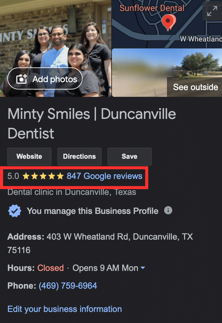 a google review for minty smiles Duncanville dentist