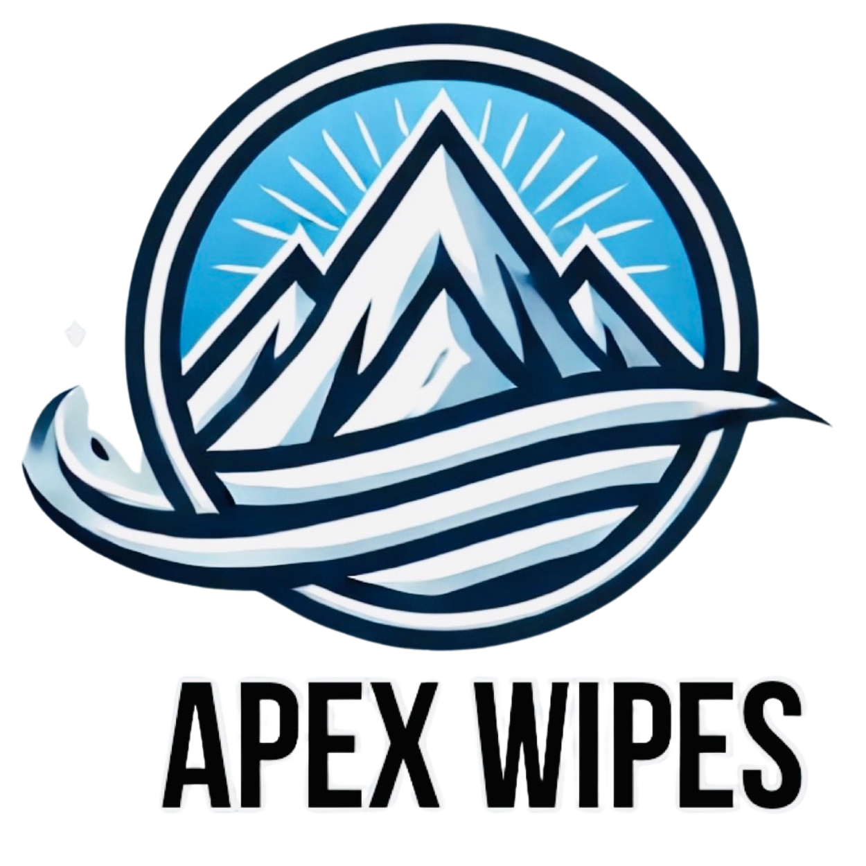 A logo for apex wipes with a mountain and waves