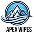 A logo for apex wipes with a mountain and waves