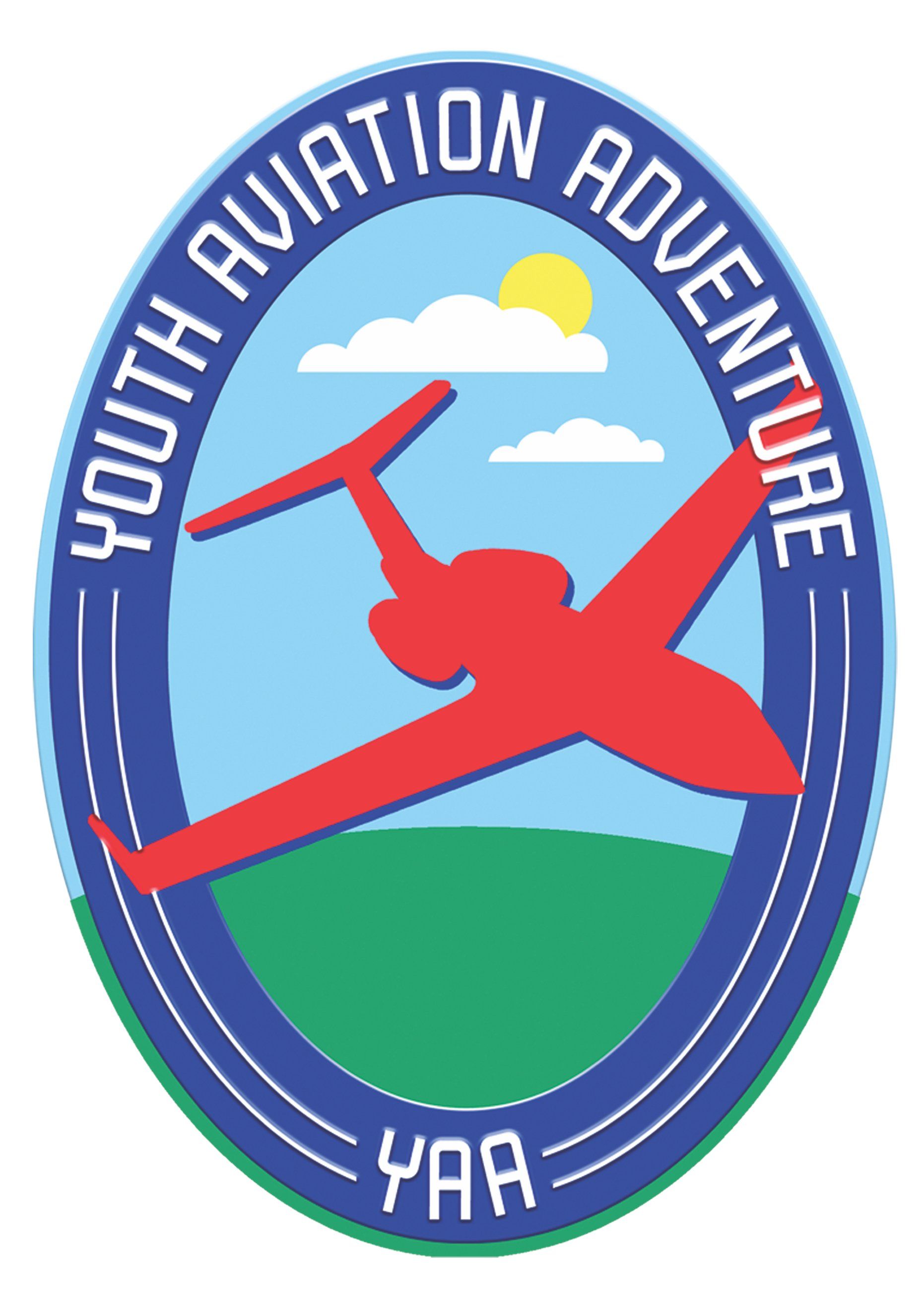 A logo for youth aviation adventure with a red airplane