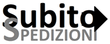 A black and white logo for a company called subito spedizioni