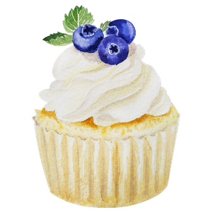 A cupcake with whipped cream and blueberries on top