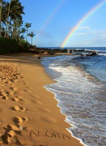 aloha maui beach, aloha written in sand