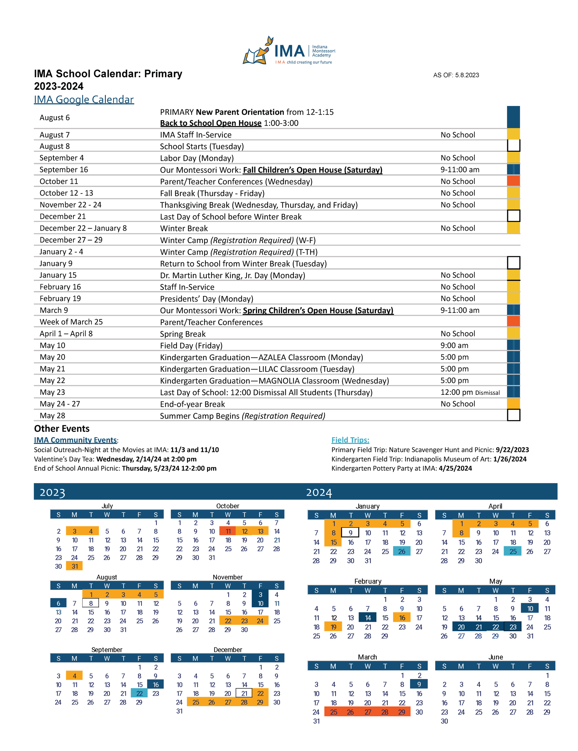 IMA Primary Calendar