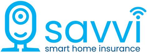 The logo for savvi smart home insurance is blue and white.