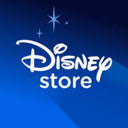 Disney Store logo with white script on a blue gradient background. A shining star is above the text.