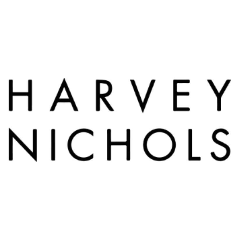 Harvey Nichols logo: Black text on white background. The brand name is stacked in two lines.