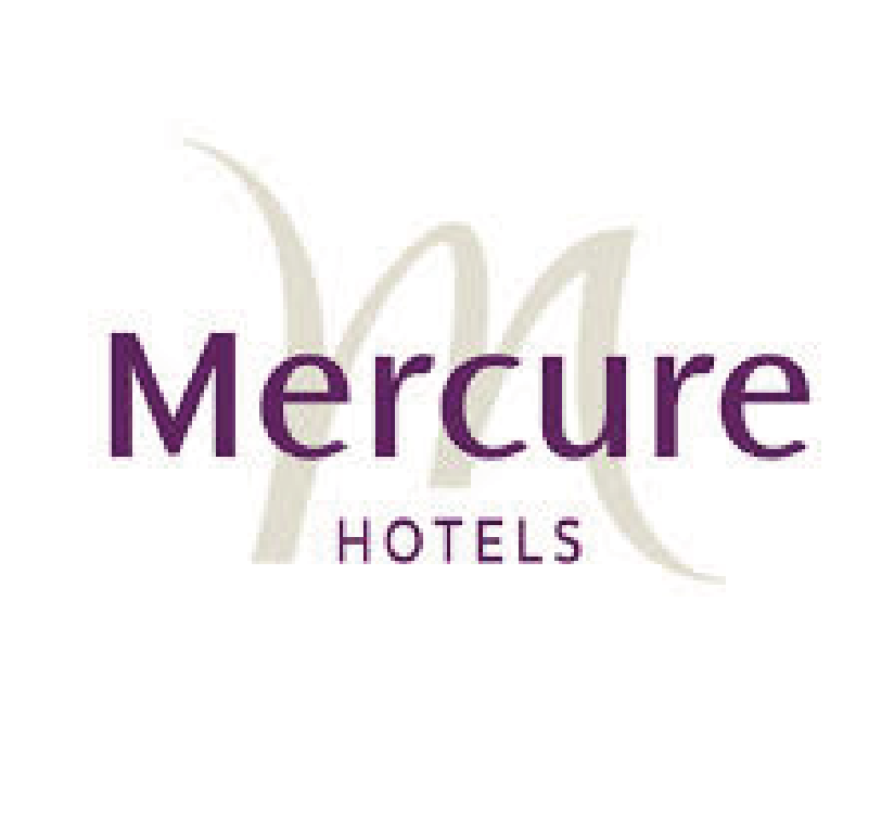 The logo for mercure hotels is purple and white.Eddie young performing magic at Wedding