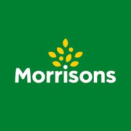 Morrisons supermarket logo: white text on green background, featuring a cluster of yellow leaves.