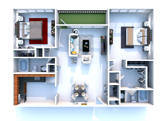 An aerial view of a floor plan of a house.