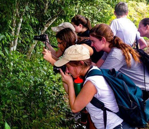 Students on a trail taking photos