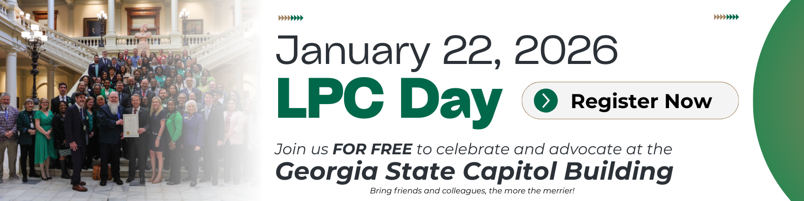 Group of people, green and white banner, text “LPC Day.”